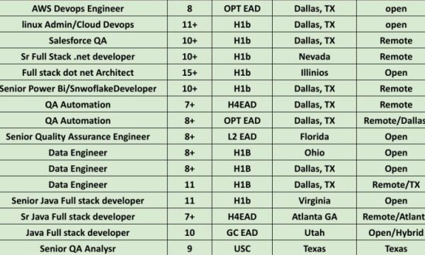 AWS DevOps Engineer, Salesforce QA, .NET Developer, UI Developer Hotlist For Corp To Corp Contract Roles-Quick-hire-now