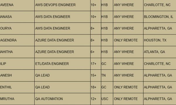 AWS DEVOPS ENGINEER, QA LEAD, JAVA FULLSTACK, SAP ABAP, SALESFORCE HOTLIST FOR C2C JOBS-Quick-hire-now