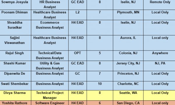 Business Analyst, Scrum Master, Dot Net Developer, Data Scientist, Java hotlist with bench info for daily corp to corp contract jobs-Quick-hire-now