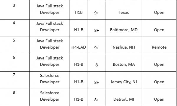 Devops Cloud Middleware, Java Full stack Developer, Salesforce Developer, Data Engineer, QA Automation hotlist with bench info for daily corp to corp contract jobs-Quick-hire-now
