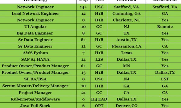 High Demand Corp to corp Hotlist-Quick-hire-now