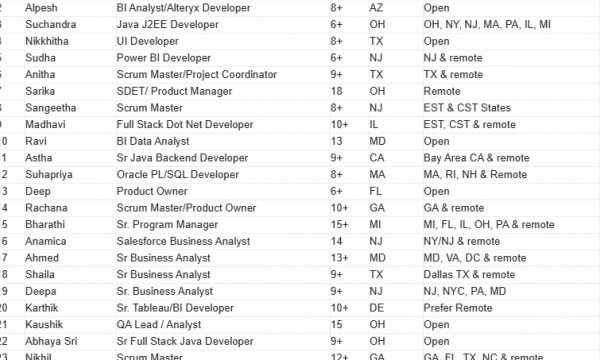 Mulesoft Developer, UI Developer, Full Stack Dot Net Developer, Sr Business Analyst, Salesforce HOTLIST For Corp To Corp Requirements-Quick-hire-now