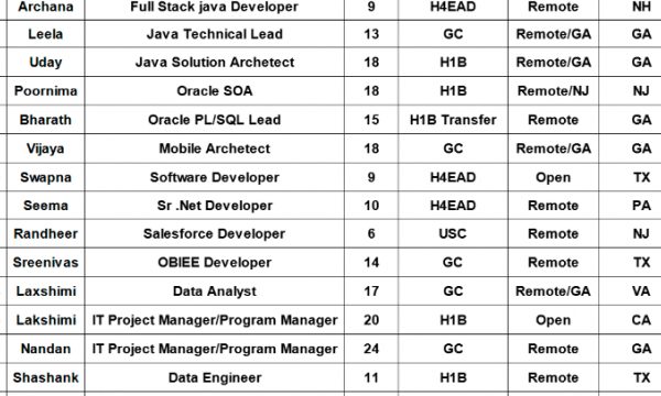 QA, Java, Data Analyst, PM, SDET, SR. Dot NET Developer Hotlist for corp to corp requirements-Quick-hire-now