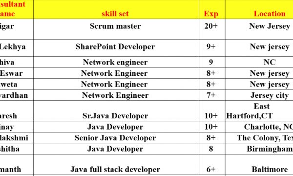 SharePoint Developer, Network engineer, Sr. Java Developer, Snowflake Developer, .Net Developer, QA Analyst HOTLIST Available Benchinfo For C2C Jobs New Candidate Available-Quick-hire-now