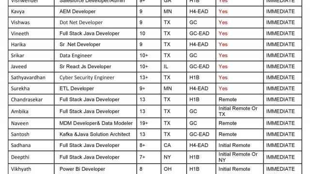 Updated Hotlist for Corp to corp requirements-Quick-hire-now