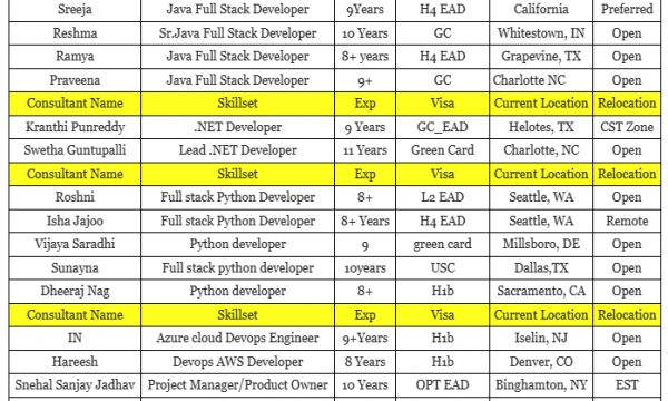 Java Jobs Hotlist .NET Developer, Full stack Python Developer, Devops AWS Developer, ServiceNow Developer-Quick-hire-now