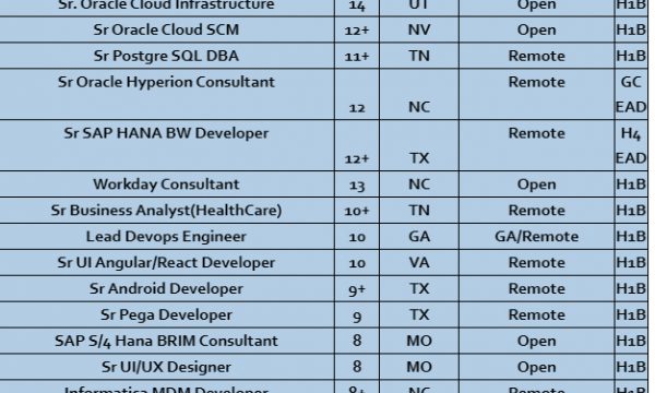 Sr Business Analyst jobs hotlist Sr Salesforce Developer, Sr.Net Developer, Azure Devops Engineer-Quick-hire-now