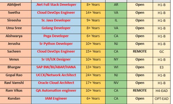 Sr. Java Jobs Hotlist Cloud DevOps Engineer, Pega Developer, Sr Python Developer, QA Automation engineer-Quick-hire-now