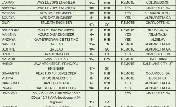 AWS DEVOPS ENGINEER jobs hotlist, QA AUTOMATION, SALESFORCE DEVELOPER, ETL/DATA ENGINEER, UI DEVELOPER-Quick-hire-now