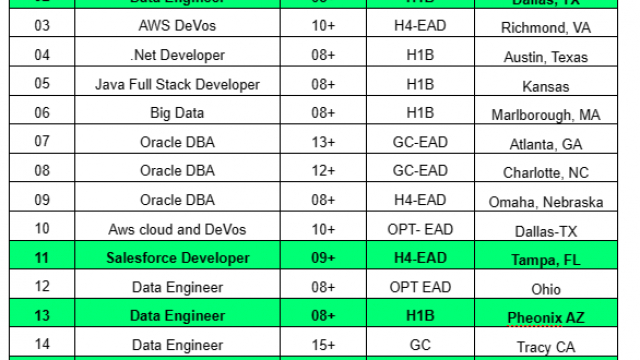 Business Analyst Jobs Hotlist, SQL Server DBA, .Net Developer, Oracle DBA, Salesforce Developer-Quick-hire-now