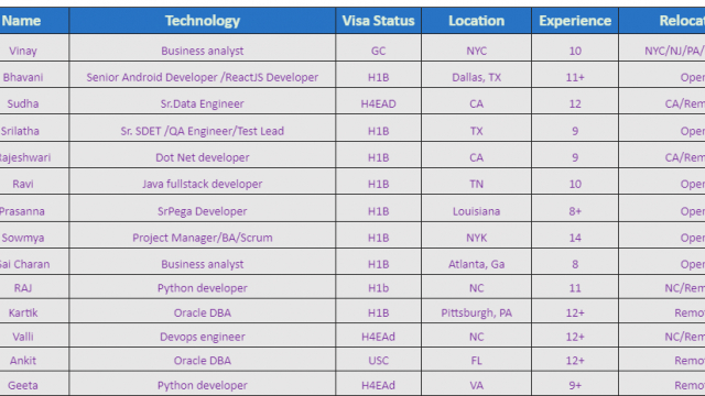 Business analyst Jobs Hotlist, Sr. Data Engineer, Dot Net developer, Oracle DBA, QA/SDET-Quick-hire-now