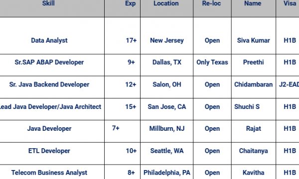 Java Developer Jobs Hotlist Telecom Business Analyst, ETL Developer, Sr.SAP ABAP Developer-Quick-hire-now