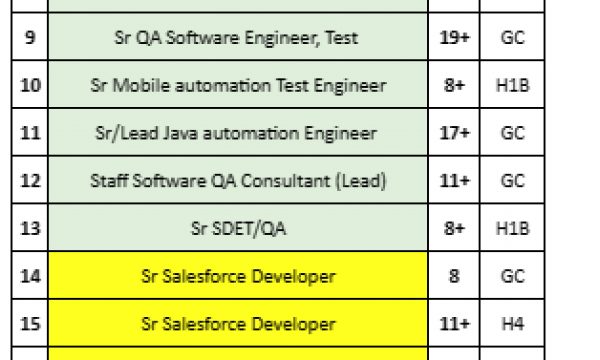 Java jobs Hotlist, UI Front End Developer/React/Node, Sr Salesforce Developer, Sr Business System Analyst-Quick-hire-now