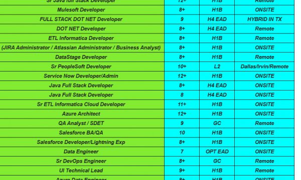 Salesforce Jobs Hotlist, Mulesoft Developer, Java Full Stack Developer, QA Analyst / SDET-Quick-hire-now