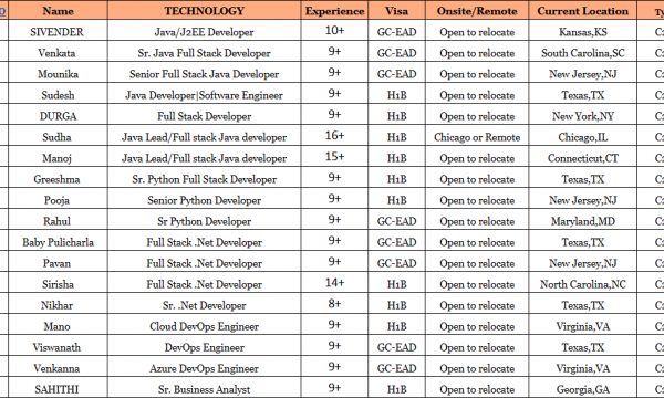 Sr. Business Analyst Jobs Hotlist Sr. Java Full Stack Developer, Senior Python Developer, Senior UI React Developer-Quick-hire-now