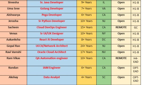 Sr. Java Developer Jobs Hotlist, .Net Full Stack Developer, Cloud DevOps Engineer, Golang Developer, QA Automation engineer-Quick-hire-now