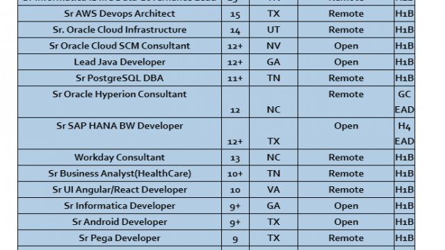 Sr Salesforce Jobs Hotlist, Sr QA Automation, Power BI Developer, Sr. Net Developer, Java Full stack Developer-Quick-hire-now