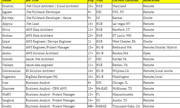 Top 30 +.Net Jobs Hotlist, Business Analyst, AWS Data Architect, Java, Salesforce Developer Quick Overview-Quick-hire-now