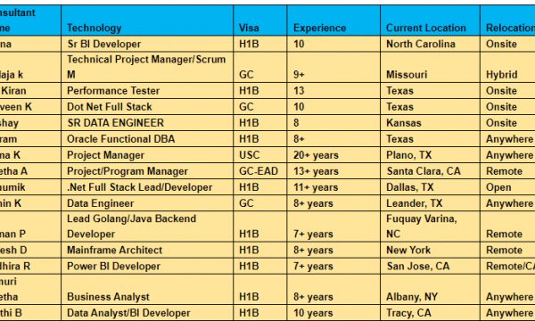 Dot Net Full Stack Jobs Hotlist, Business Analyst, Devops Engineer, Sr BI Developer-Quick-hire-now