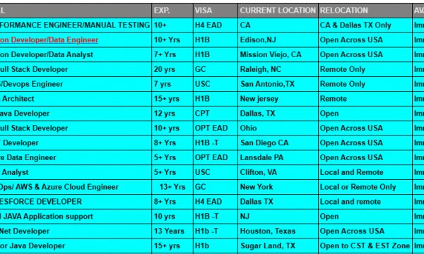 Python Developer Jobs Hotlist, Data Engineer, Sr. Java Developer, SALESFORCE DEVELOPER, Dot Net Developer-Quick-hire-now