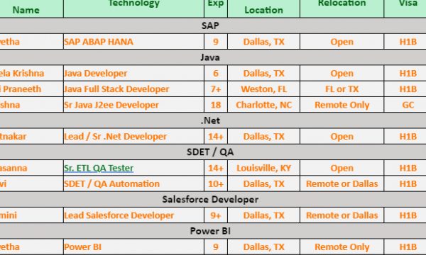 Sr. ETL QA Tester Jobs Hotlist, Lead Salesforce Developer, Snowflake Developer, UI Developer-Quick-hire-now