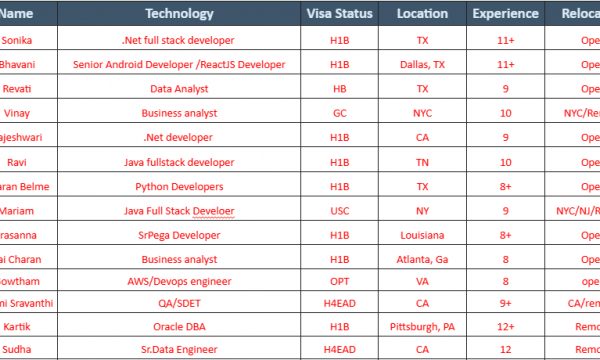 Business analyst C2C Jobs Hotlist, .Net full stack developer, Senior Android Developer /ReactJS Developer, QA/SDET Quick overview-Quick-hire-now