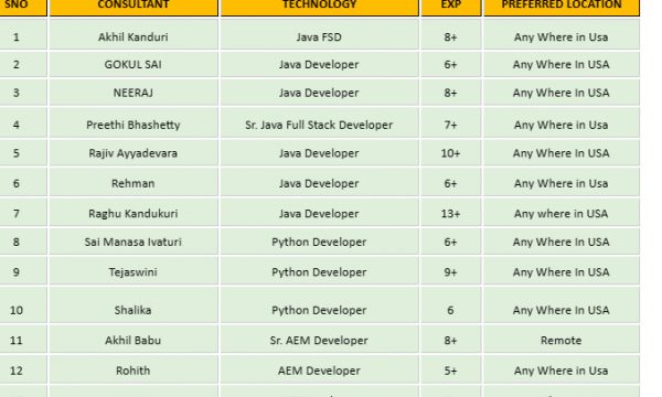 Java FSD Jobs HOTLIST, Python Developer, Sr. AEM Developer, Project Manager, QA Test Lead, Business Analyst-Quick-hire-now