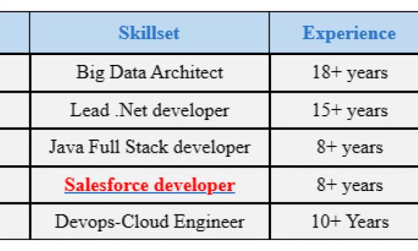 Salesforce Jobs Hotlist, Big Data Architect, Lead .Net developer, Java Full Stack developer-Quick-hire-now