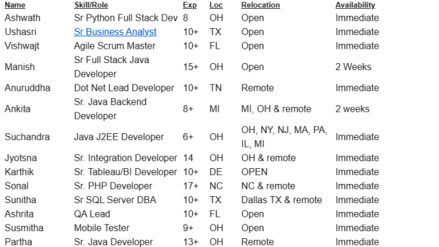Sr Business Analyst jobs C2C hotlist, Dot Net Lead Developer, Sr Python Full Stack Dev, Java J2EE Developer quick overview-Quick-hire-now