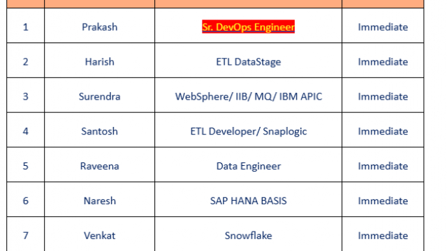 Sr. DevOps Engineer jobs hotlist, Salesforce BA, .Net Lead, Java Backend Developer-Quick-hire-now