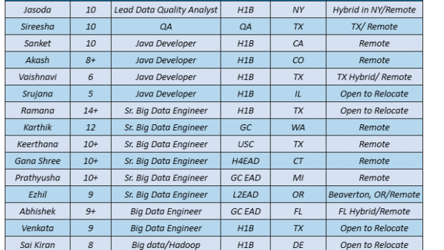 Big Data Engineer Jobs Hotlist, Sales Force Developer, Business Analyst, Dot Net Developer, Java Developer-Quick-hire-now