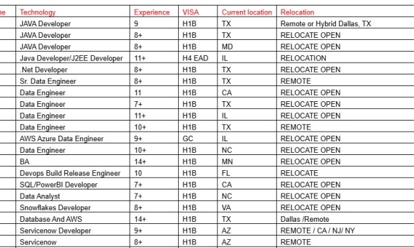 Data Engineer Jobs Hotlist, BA, JAVA Developer, .Net Developer, Servicenow Developer-Quick-hire-now